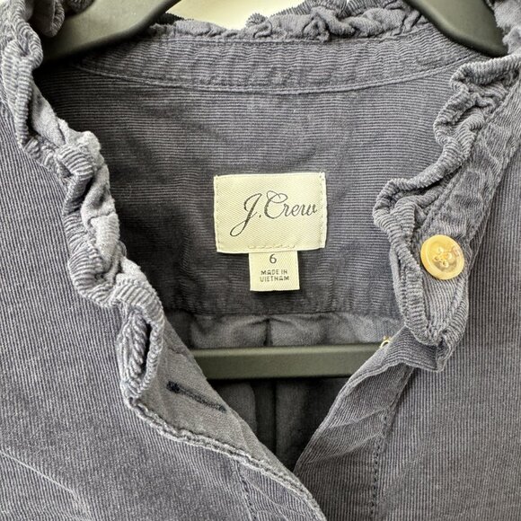 J.Crew 100% Cotton Size 6 J. Crew Blue Cotton Button-Up Shirt with Ruffle Collar - Picture 5 of 5